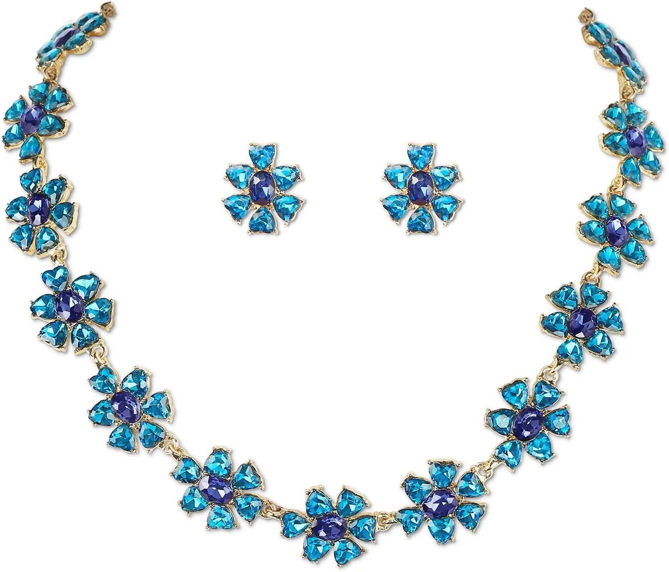 Jewelry Set for Women, Necklace Dangle Earrings, Gold Plated Jewelry Set with Austrian Crystal, Allergy Free Wedding Party Jewelry for Bridal Bridesmaid (Royal Blue)