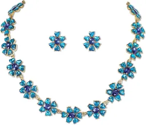 Jewelry Set for Women, Necklace Dangle Earrings, Gold Plated Jewelry Set with Austrian Crystal, Allergy Free Wedding Party Jewelry for Bridal Bridesmaid (Royal Blue)