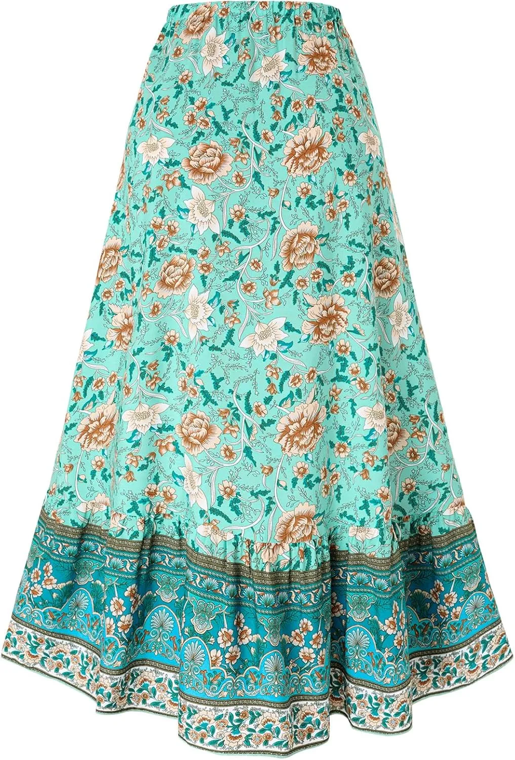 Joe Wenko Women's Boho Floral Skirt Casual Elastic High Waist Maxi Skirts with Side Slit