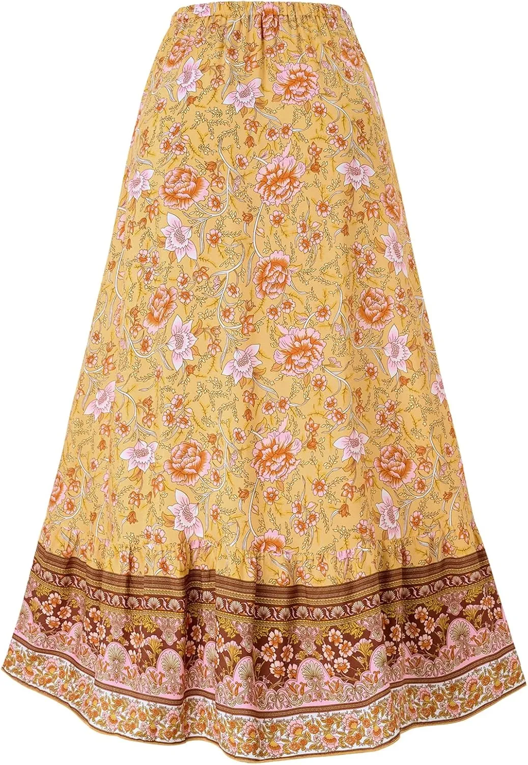 Joe Wenko Women's Boho Floral Skirt Casual Elastic High Waist Maxi Skirts with Side Slit