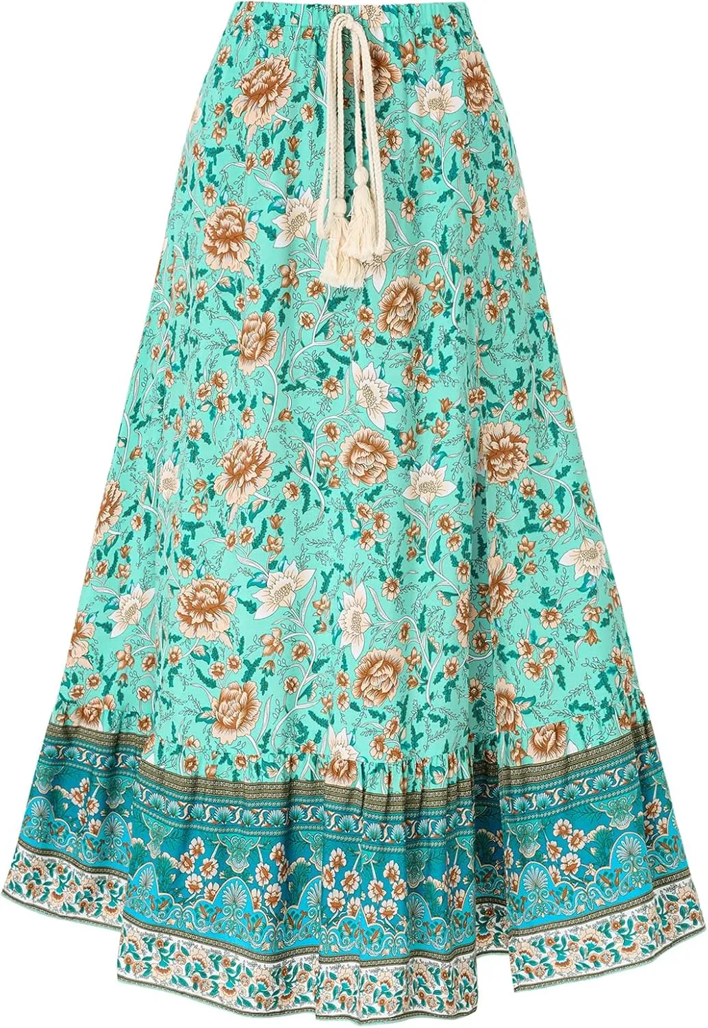 Joe Wenko Women's Boho Floral Skirt Casual Elastic High Waist Maxi Skirts with Side Slit