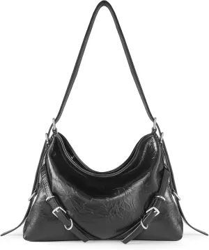 Joryin Hobo Bag for Women, Black Vegan Leather Tote Bag with Zipper, Black Shoulder Bag, Small Hobo Crossbody Bags for Women Trendy, Medium Satchel Bag with Adjustable Shoulder Strap