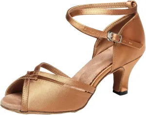 JUODVMP Women Ballroom Dance Shoes Salsa Latin Shoes Heels Peep-Toe Modle YCL350