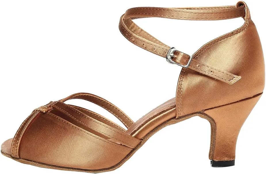JUODVMP Women Ballroom Dance Shoes Salsa Latin Shoes Heels Peep-Toe Modle YCL350