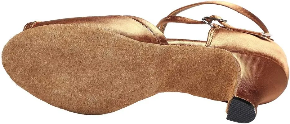 JUODVMP Women Ballroom Dance Shoes Salsa Latin Shoes Heels Peep-Toe Modle YCL350
