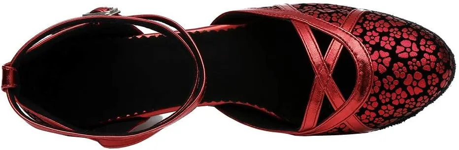 JUODVMP Women's Closed Toe Dance Heels Satin Latin Ballroom Dance Shoes YCL323