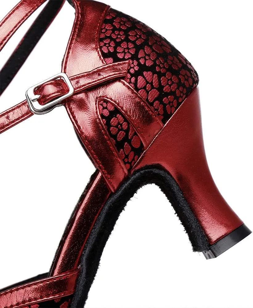 JUODVMP Women's Closed Toe Dance Heels Satin Latin Ballroom Dance Shoes YCL323
