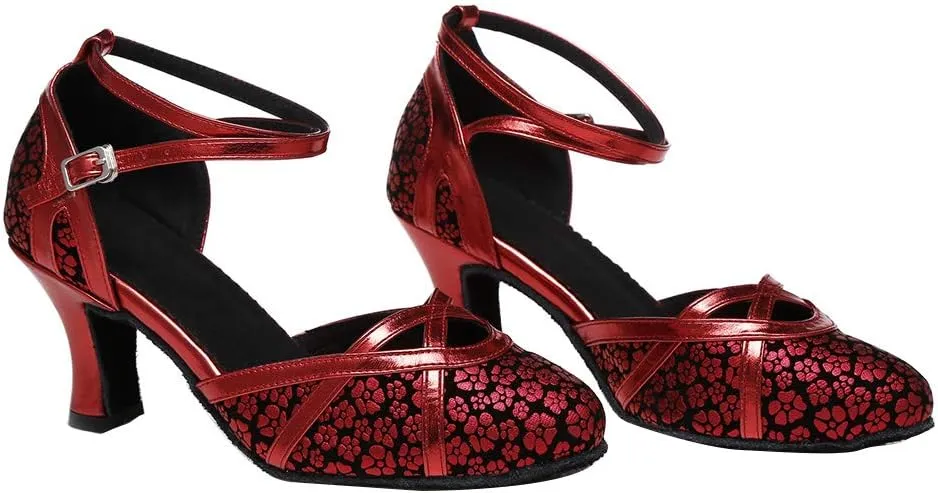 JUODVMP Women's Closed Toe Dance Heels Satin Latin Ballroom Dance Shoes YCL323