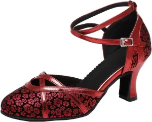 JUODVMP Women's Closed Toe Dance Heels Satin Latin Ballroom Dance Shoes YCL323