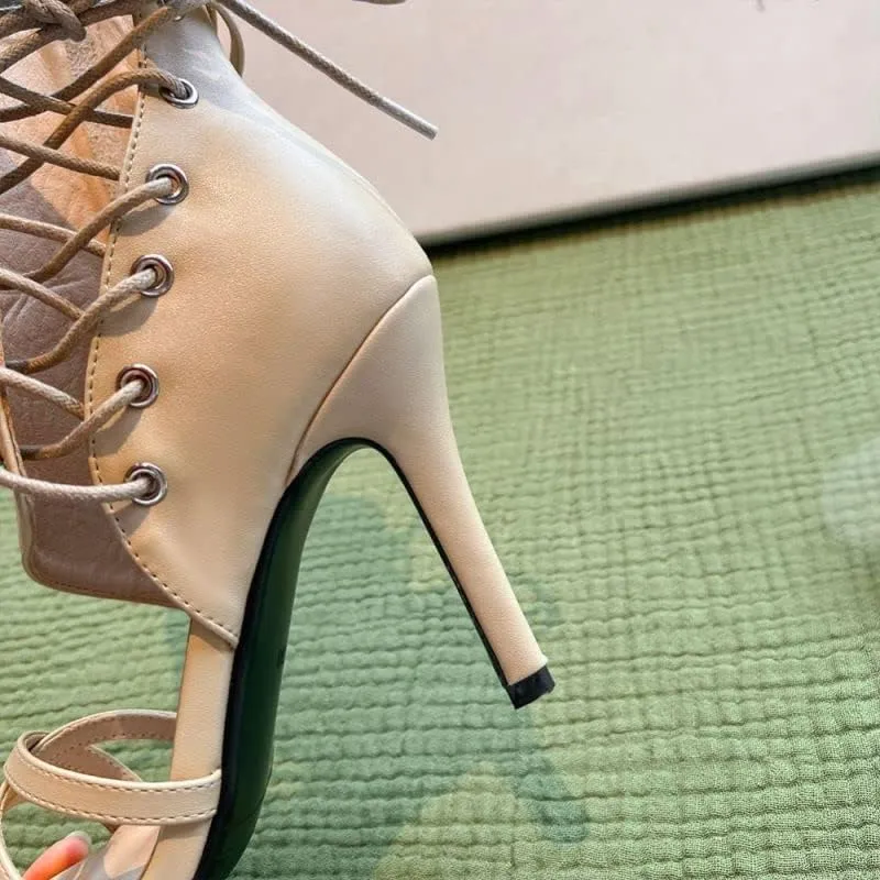 JUODVMP Womens Open Toe Side Lace Up Tall Leather Jazz High Heels Model DS-F019