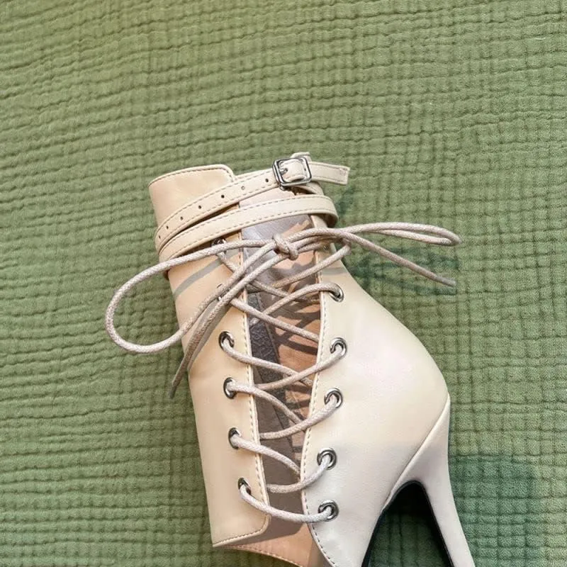 JUODVMP Womens Open Toe Side Lace Up Tall Leather Jazz High Heels Model DS-F019