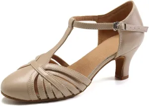 JUODVMP Women's Split Flex Ballroom Dance Shoes T-Strap Dance Heels,YCL259