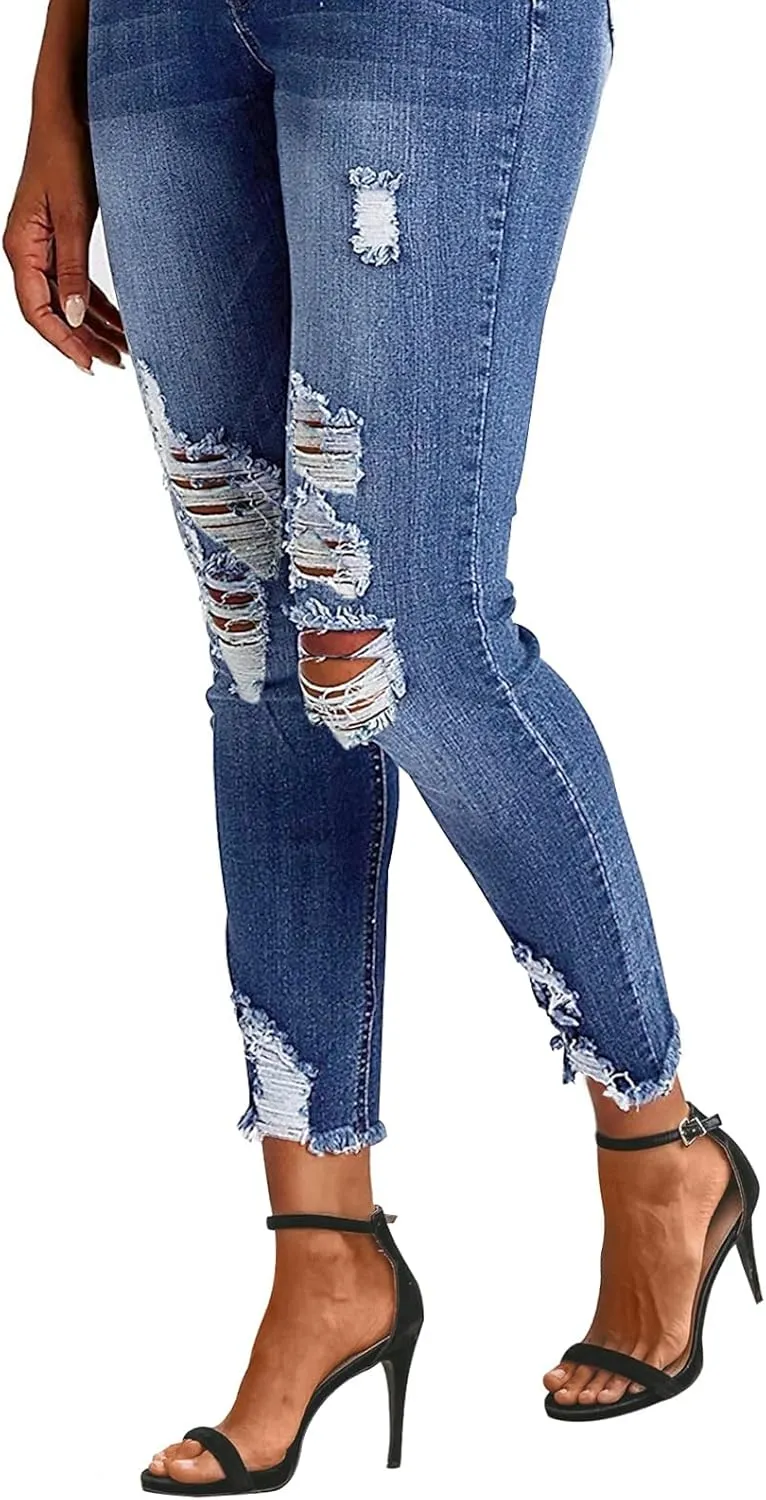 KUNMI Women's Ripped Skinny Jeans Distressed Stretchy Denim Pants