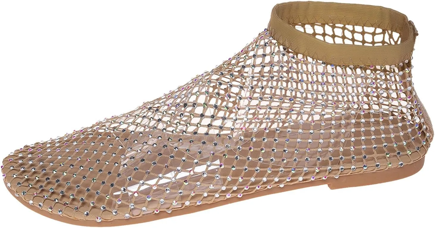 Ladies Fashion Breathable Hollow Mesh Rhinestone Decorative Flat Bottomed Casual Shoes Men's Shoes Casual Sandals