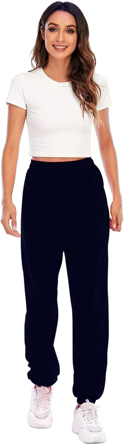 Ladies Stretch Plain Pants Womens Casual Trousers High Waist Lounge Sweatpants Solid Color Bootcut Yoga Pants Gym