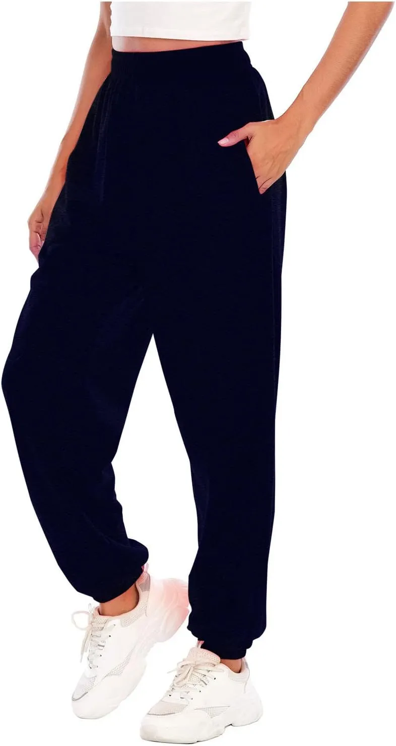 Ladies Stretch Plain Pants Womens Casual Trousers High Waist Lounge Sweatpants Solid Color Bootcut Yoga Pants Gym