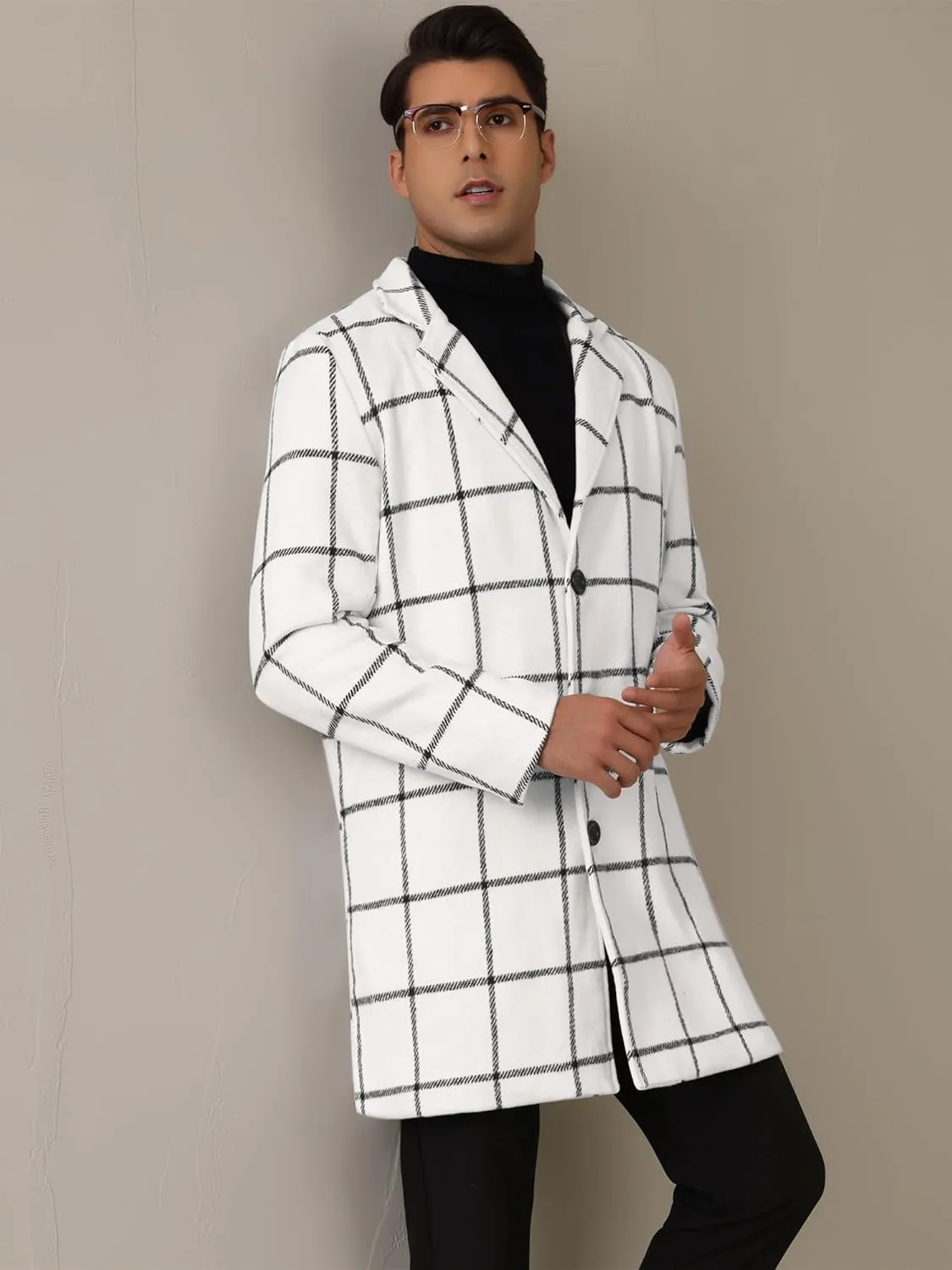 Lars Amadeus Plaid Coat for Men's Color Block Single Breasted Winter Checked Overcoat