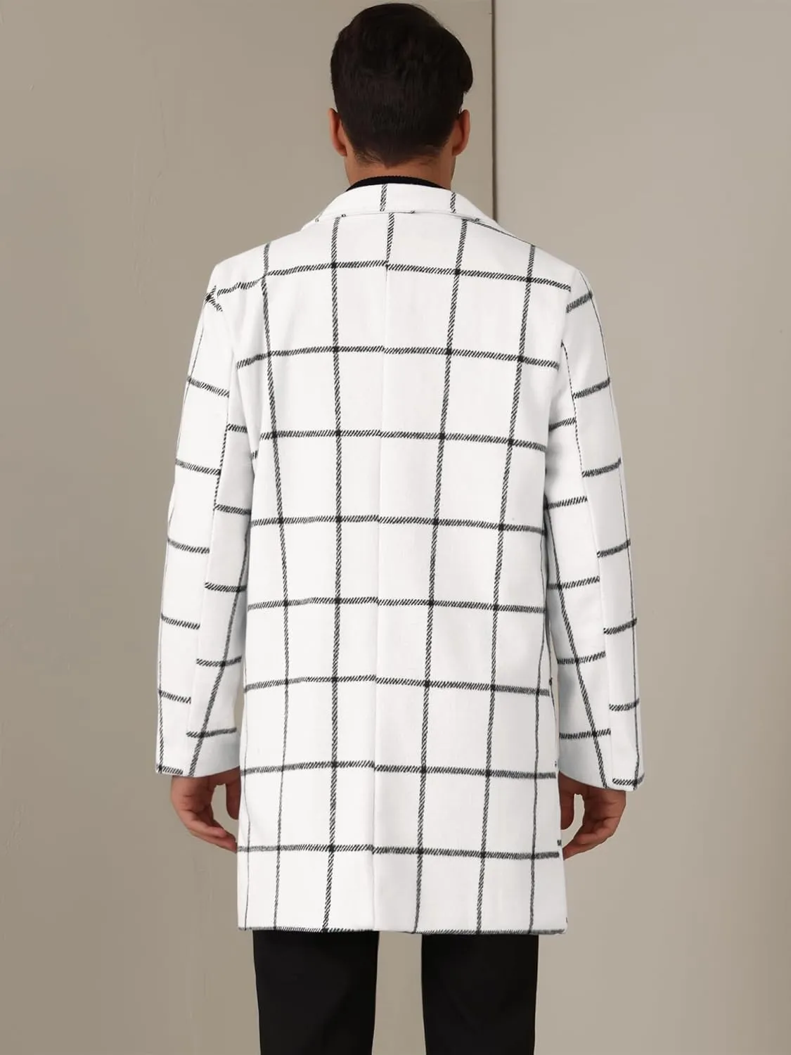 Lars Amadeus Plaid Coat for Men's Color Block Single Breasted Winter Checked Overcoat