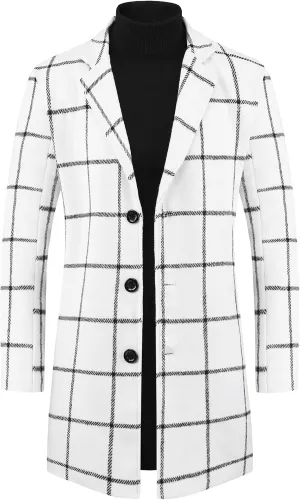 Lars Amadeus Plaid Coat for Men's Color Block Single Breasted Winter Checked Overcoat
