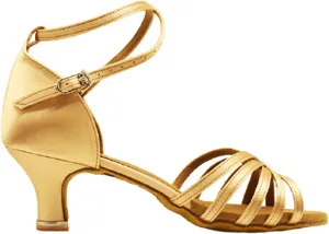 Latin Dance Shoes for Women, Satin Open Toe Ballroom Party Salsa Practice Performance Sandals, for Ballroom Wedding Performance (Color : Gold 5.5cm, Size : 5.5)