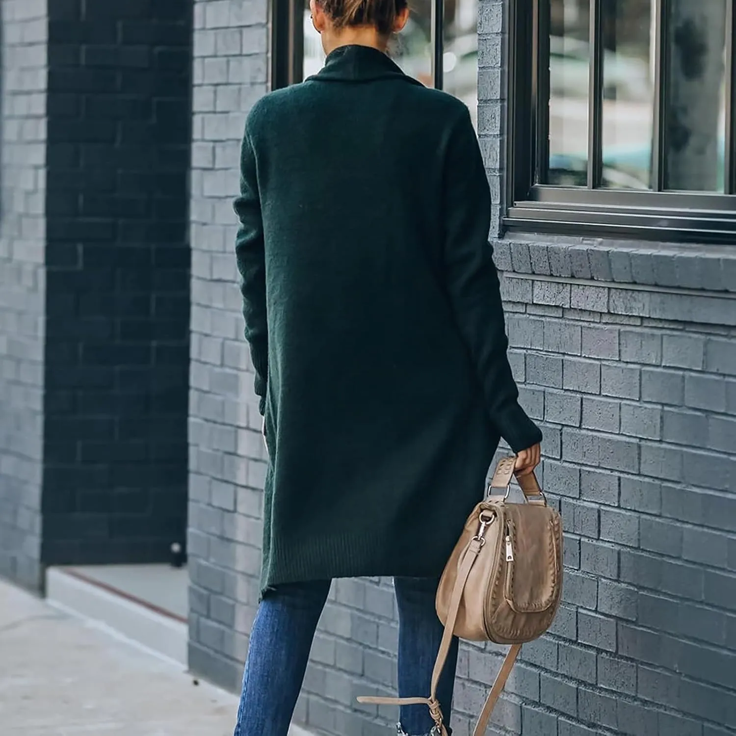 Lazy V-Neck Oversize Long Sweater Cardigans Jacket Coat Women Outwear Open Front Long Sleeve Dusters with Pockets