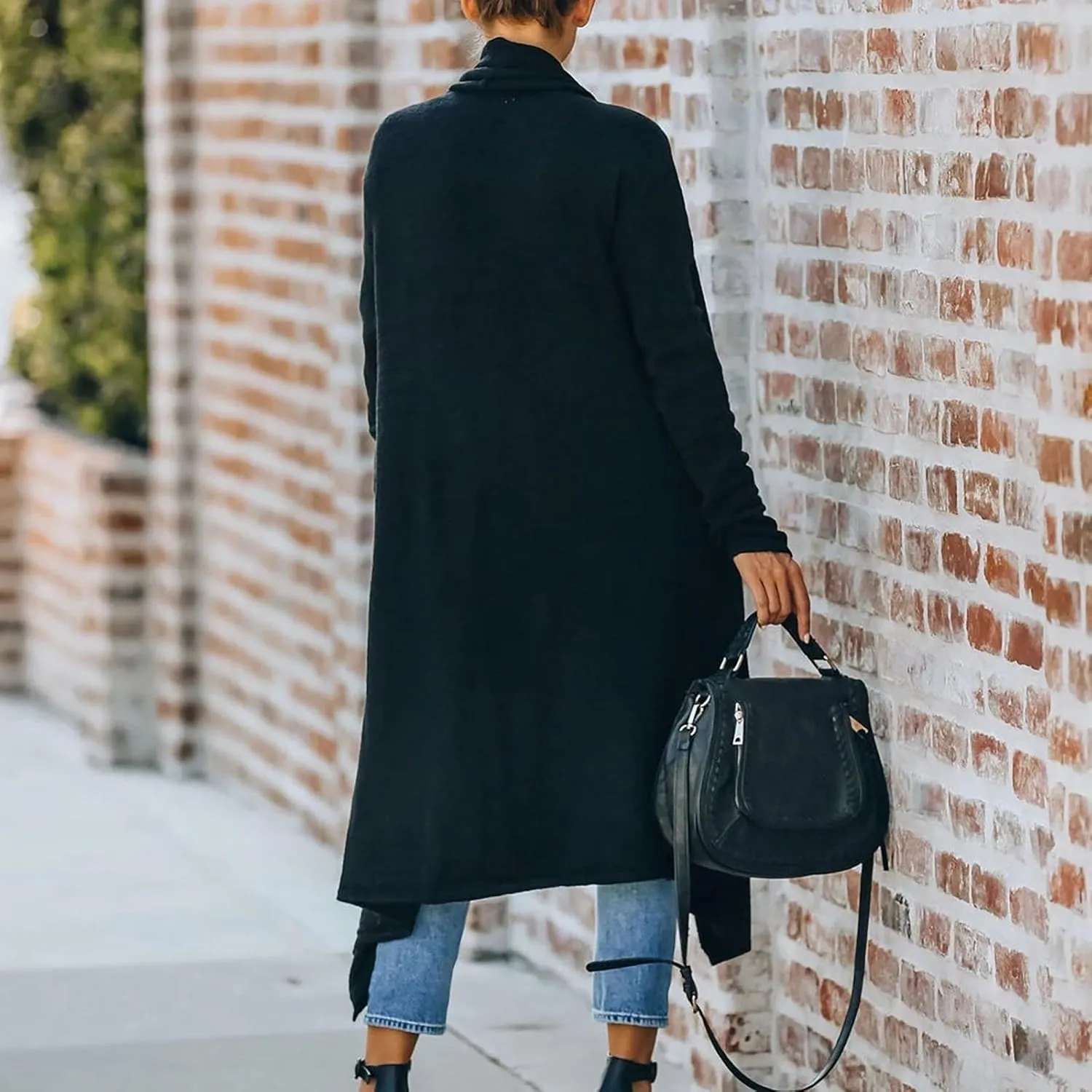Lazy V-Neck Oversize Long Sweater Cardigans Jacket Coat Women Outwear Open Front Long Sleeve Dusters with Pockets