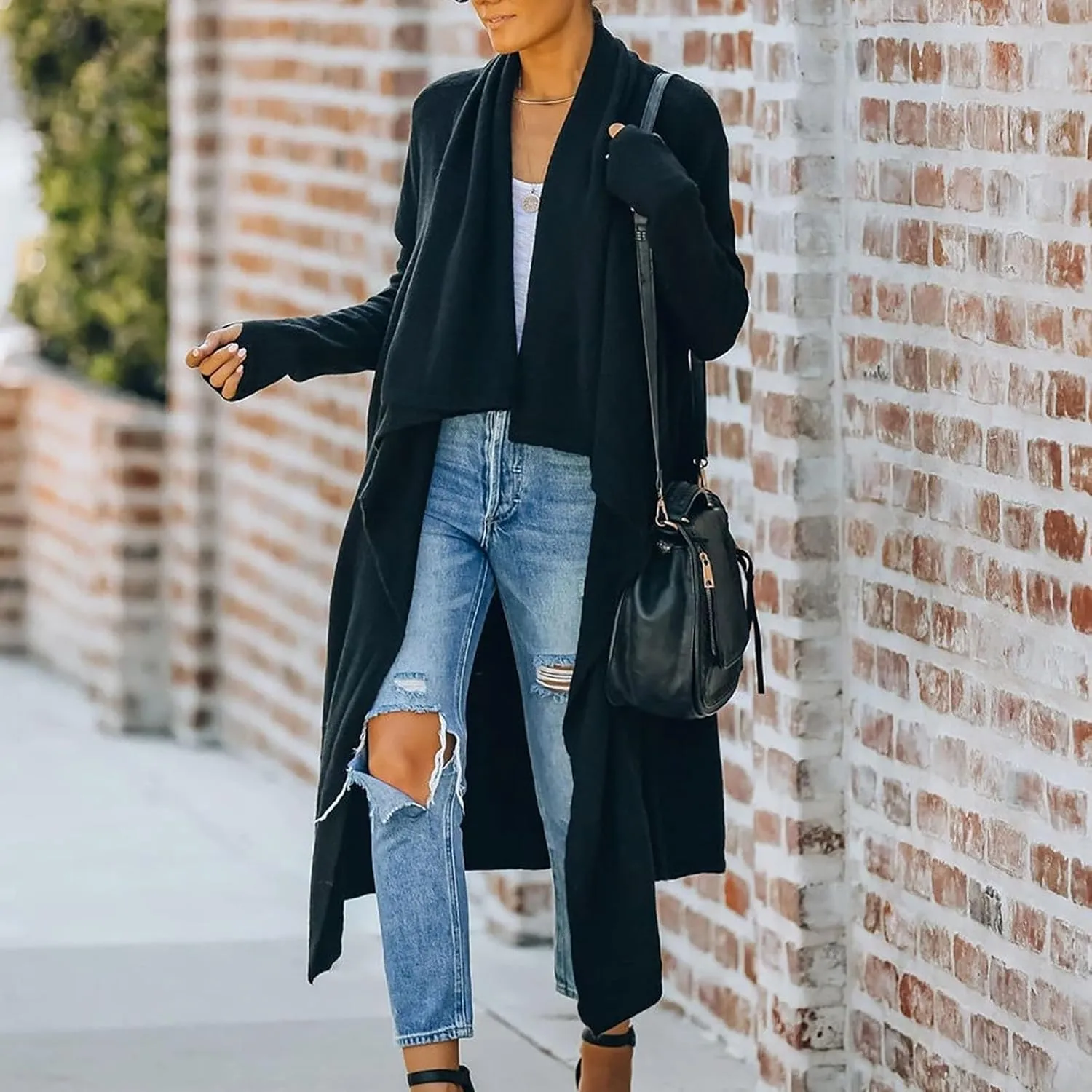 Lazy V-Neck Oversize Long Sweater Cardigans Jacket Coat Women Outwear Open Front Long Sleeve Dusters with Pockets