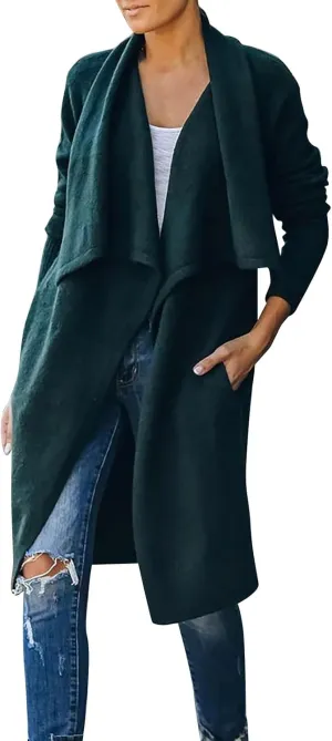 Lazy V-Neck Oversize Long Sweater Cardigans Jacket Coat Women Outwear Open Front Long Sleeve Dusters with Pockets