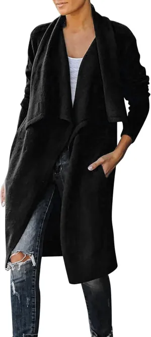 Lazy V-Neck Oversize Long Sweater Cardigans Jacket Coat Women Outwear Open Front Long Sleeve Dusters with Pockets