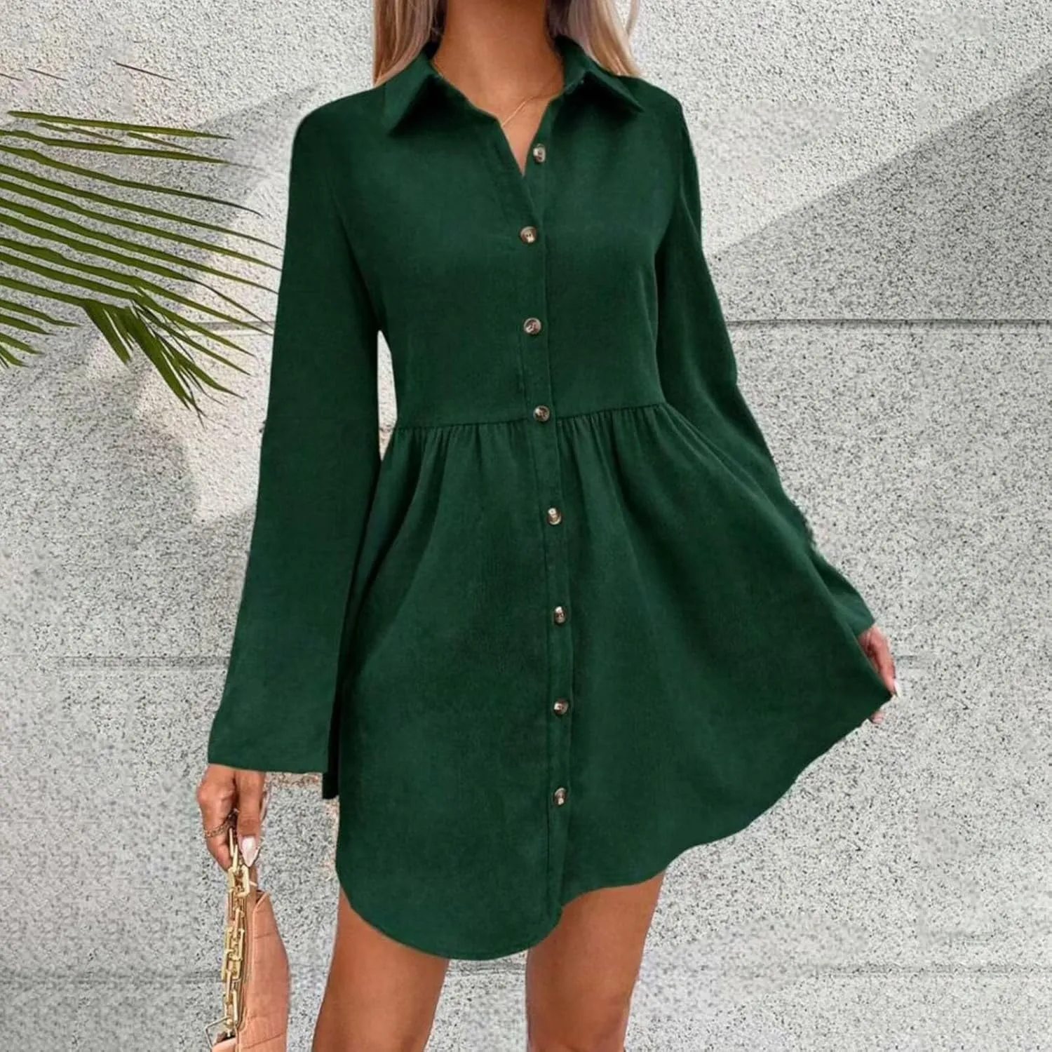 LEMONONSTORE Women Casual Button Down Lapel Flared T Shirt Dress Summer Roll-Up Sleeve Ruffle Flowy Mini Dresses Daily Wear