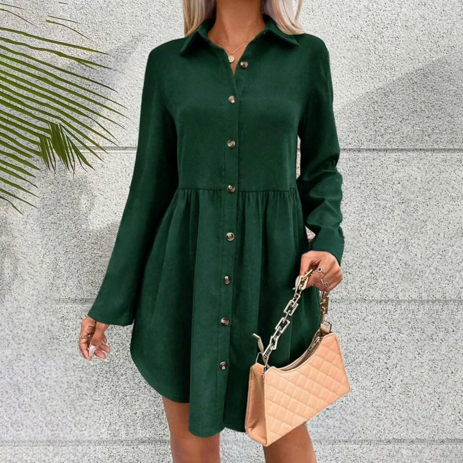 LEMONONSTORE Women Casual Button Down Lapel Flared T Shirt Dress Summer Roll-Up Sleeve Ruffle Flowy Mini Dresses Daily Wear