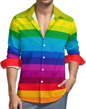 LGBT Rainbow Mens Shirts Long Sleeve Button Down Beach Shirts Business Wedding Dress Shirts XL