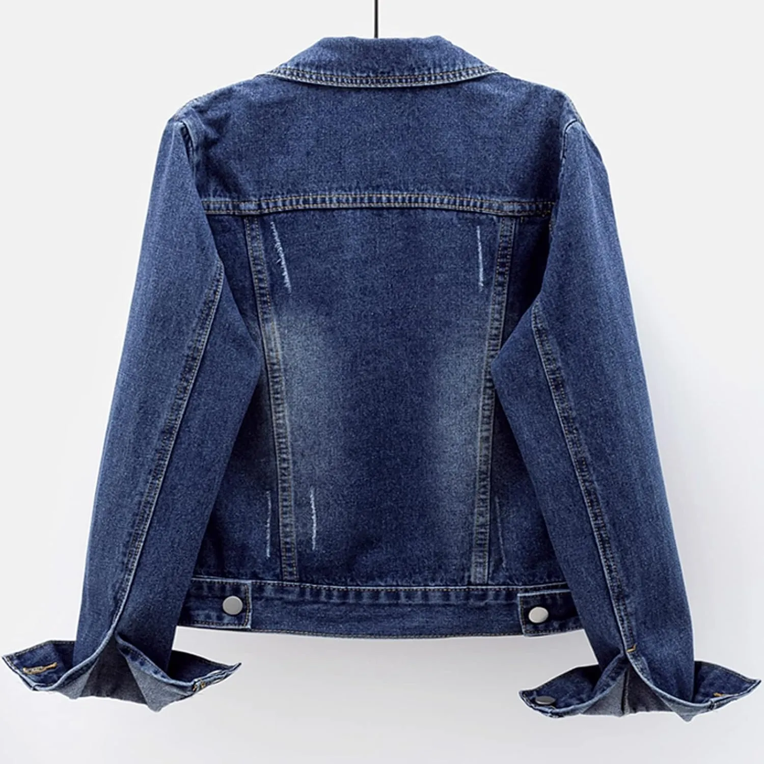 LifeShe Women's Basic Long Sleeve Button Down Distressed Denim Jackets Jean Jacket Coat