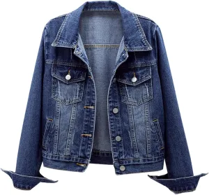 LifeShe Women's Basic Long Sleeve Button Down Distressed Denim Jackets Jean Jacket Coat
