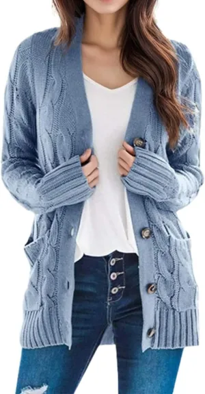 Light Cardigan for Women Button Down Long Sleeve Cardigans with Pockets Dressy Fall 2024 Knit Sweaters