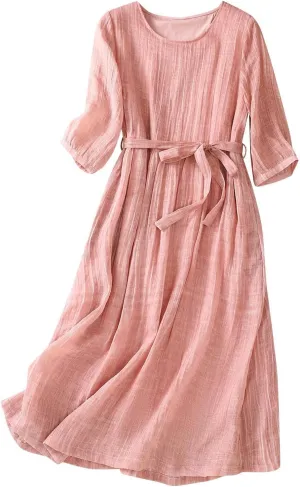 Linen Dress for Women 2025 Plus Size Short Sleeve Summer Maxi Dresses Spring Fashion Vacation Clothes