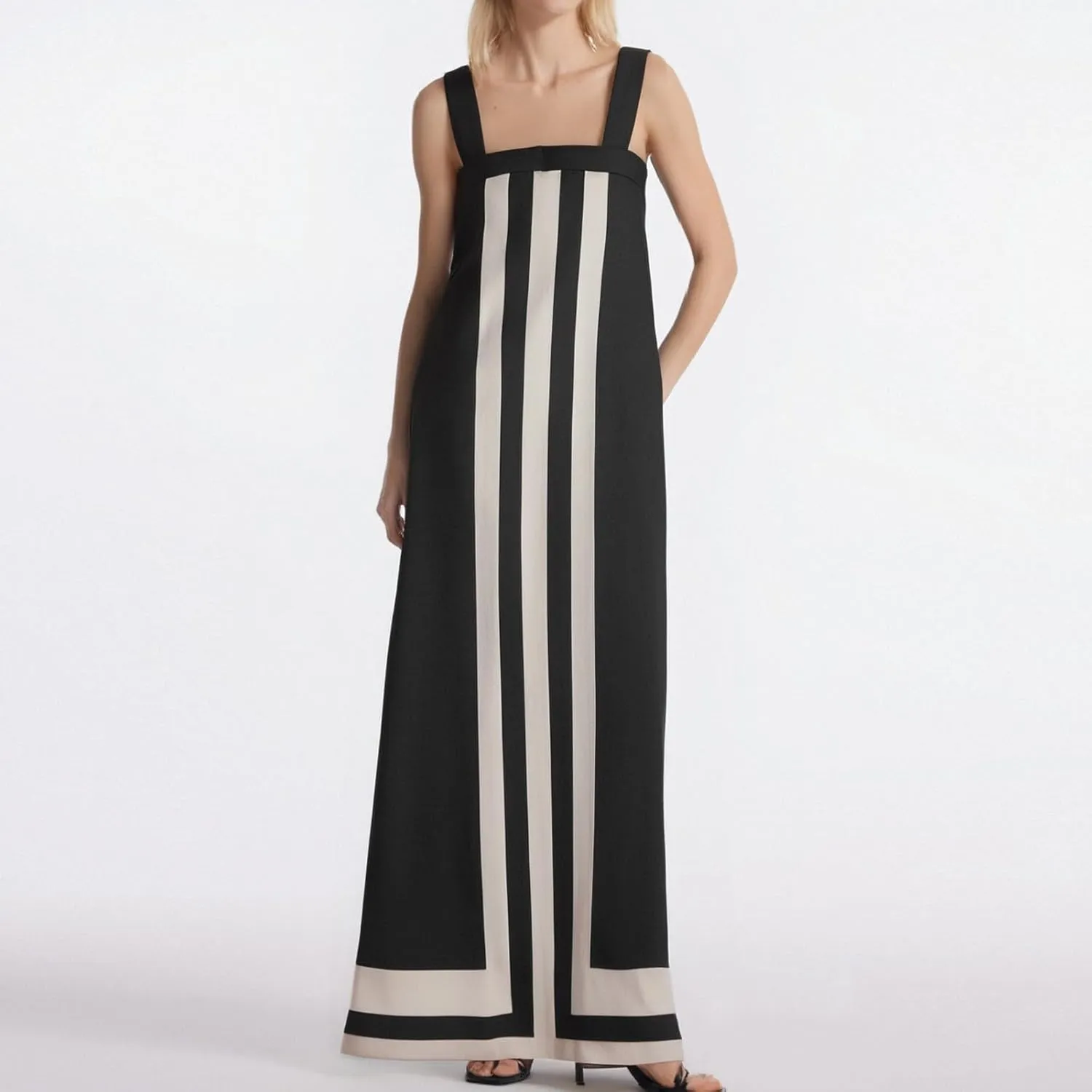 Linen Dresses for Women 2025 Color Block Summer Sun Dresses Beach Vacation Sleeveless Spaghetti Strap Maxi Dress