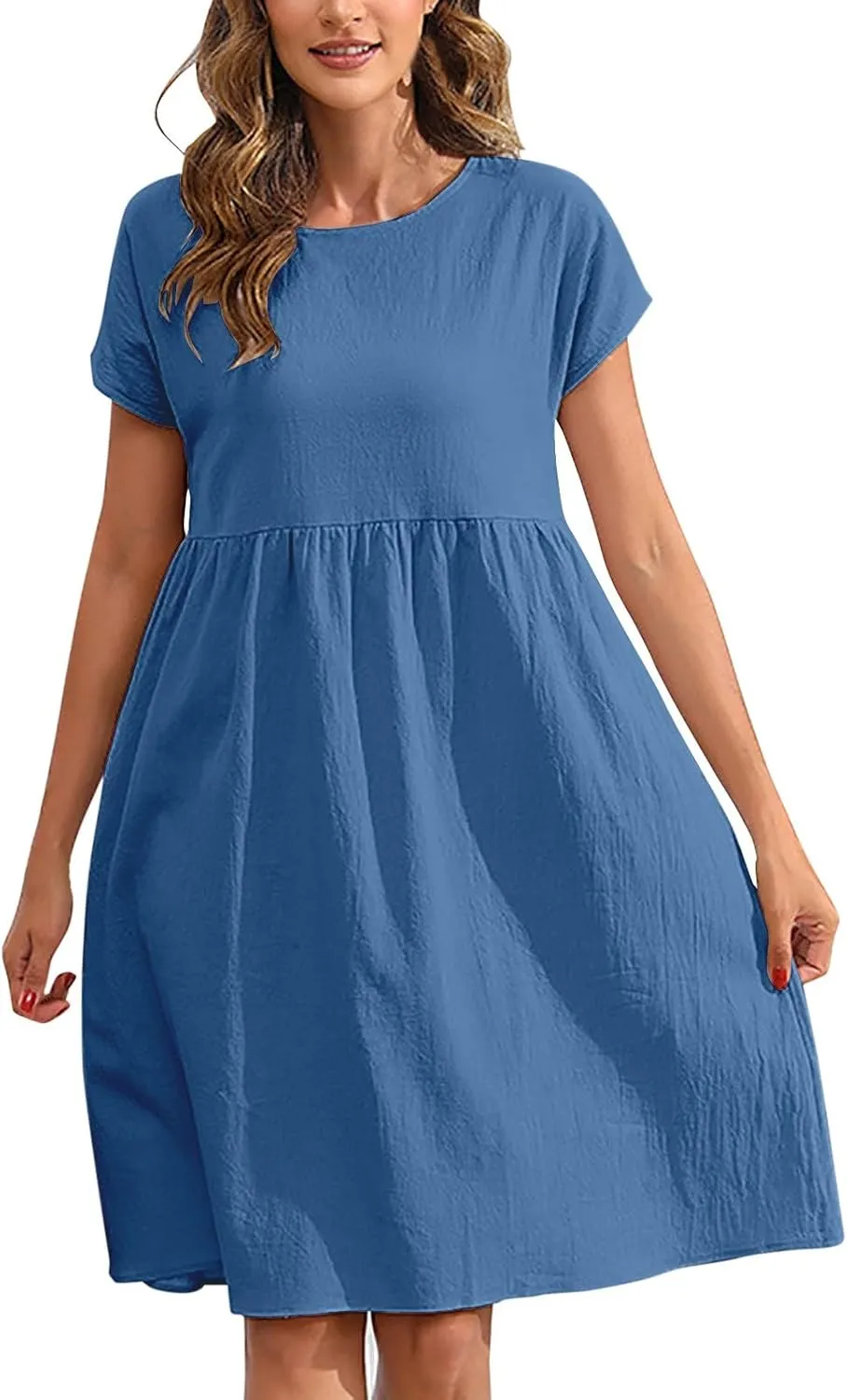 Linen Dresses for Women Casual Midi Elegant Dresses Plus Size Short Sleeves Dress Sundress with Pockets 2025 Summer