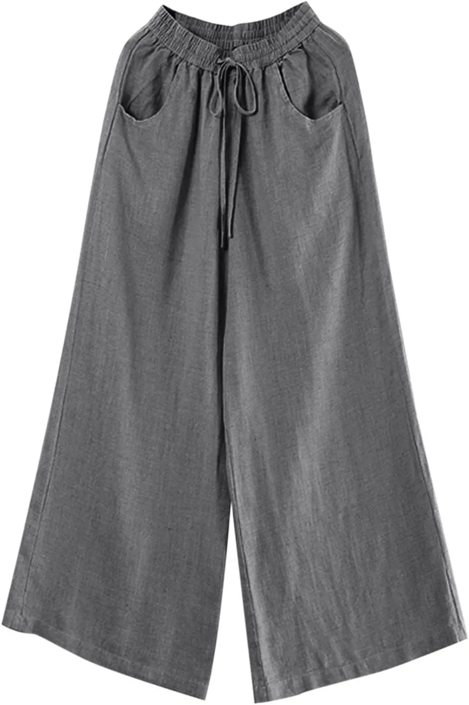 Linen Pants for Women Casual Loose Fit Flowy Wide Leg Pants Stretchy Straight Summer Beach Vacation Trousers with Pockets