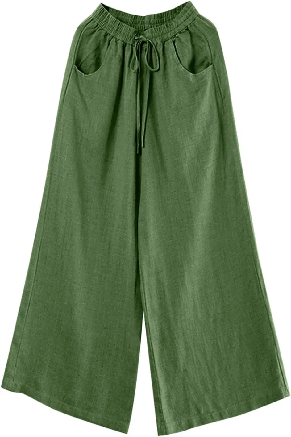 Linen Pants for Women Casual Loose Fit Flowy Wide Leg Pants Stretchy Straight Summer Beach Vacation Trousers with Pockets