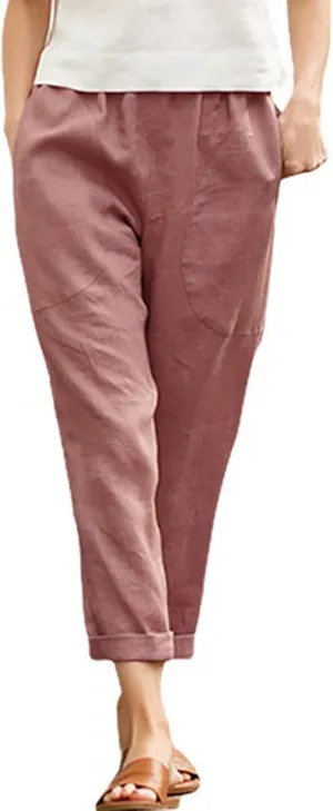 Linen Pants Women Summer Capri Pants with Pockets Wide Leg Ankle Cropped Pants for Women Women High Waisted Wide Leg