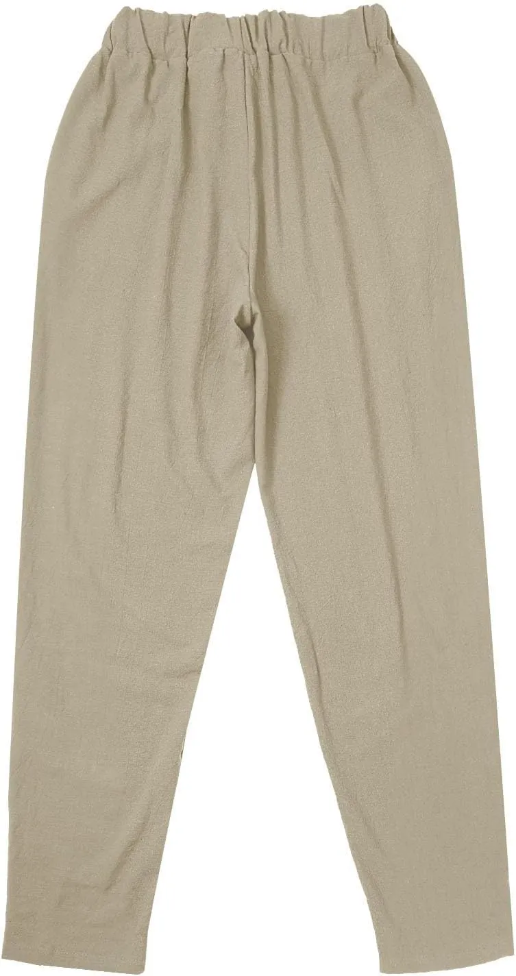 Linen Pants Women Summer Trendy Side Hollow Out Button Long Trousers Solid Color Lounge Harem Pants