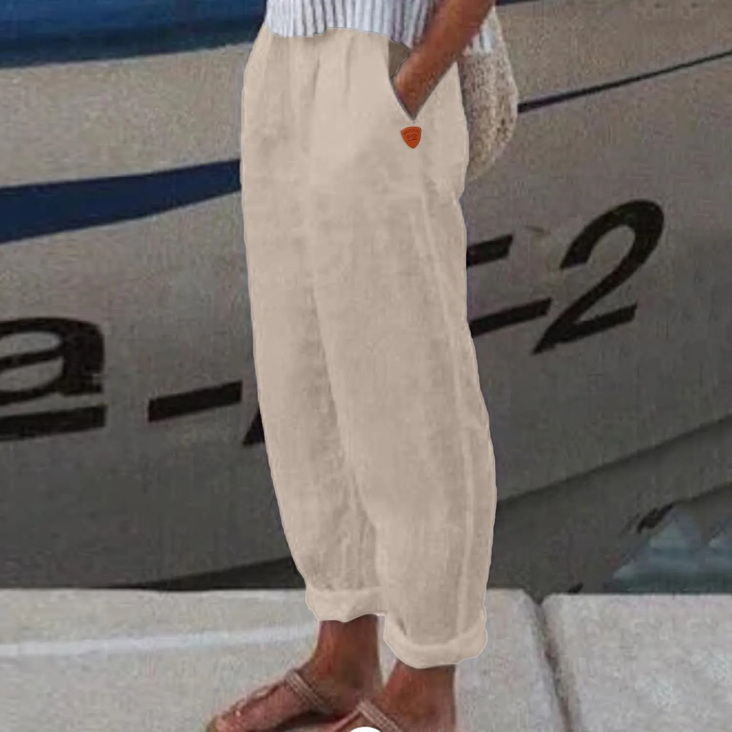 Linen Pants Women Summer Waist Cropped Trousers for Beach Casual Wear Women High Waisted Dress Pants Business Casual