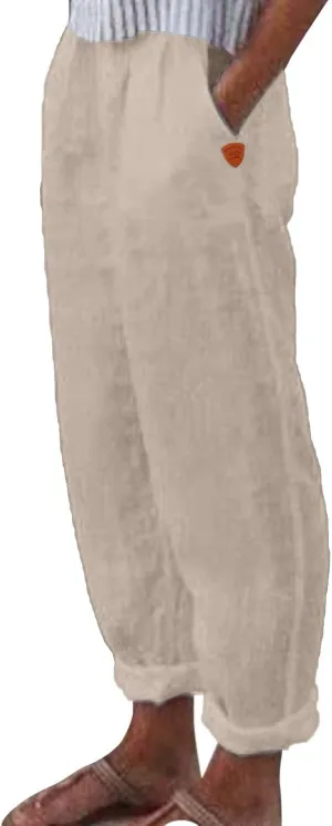 Linen Pants Women Summer Waist Cropped Trousers for Beach Casual Wear Women High Waisted Dress Pants Business Casual