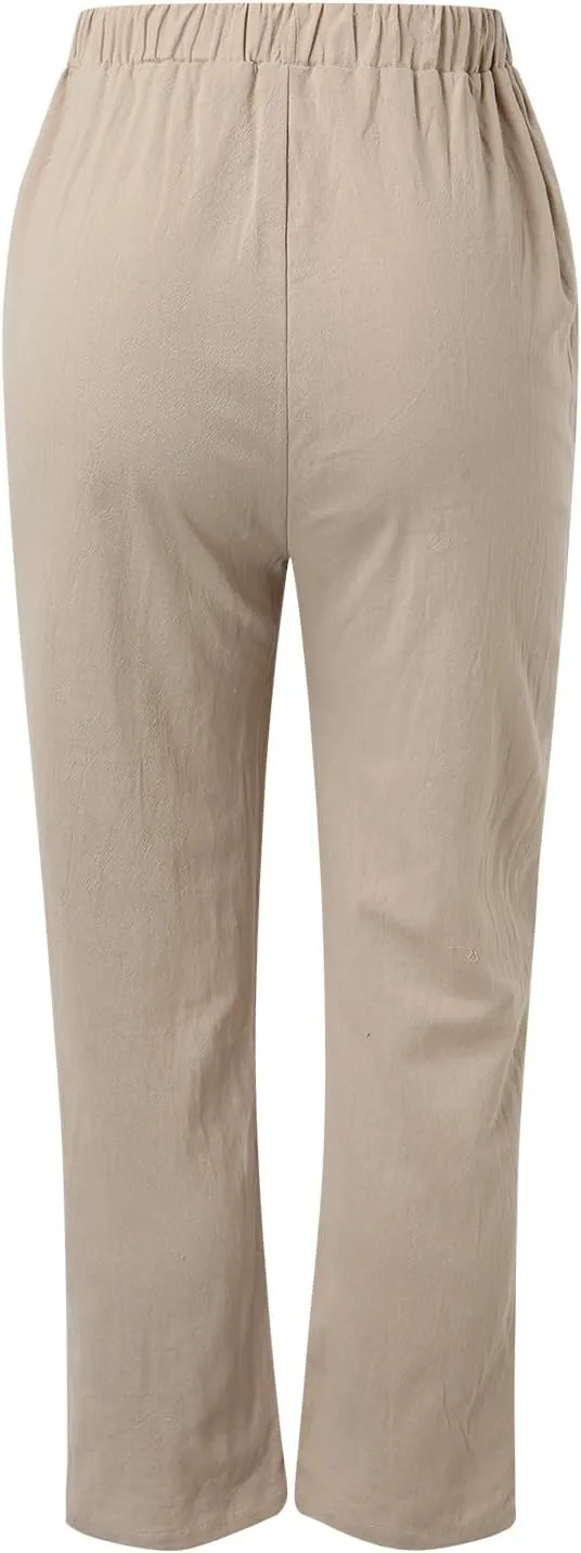 Linen Pants Women Summer Waist Cropped Trousers for Beach Casual Wear Women High Waisted Dress Pants Business Casual