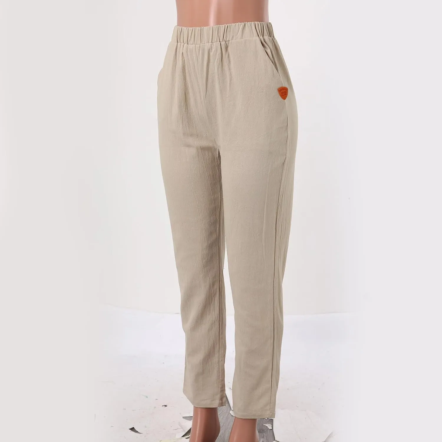 Linen Pants Women Summer Waist Cropped Trousers for Beach Casual Wear Women High Waisted Dress Pants Business Casual