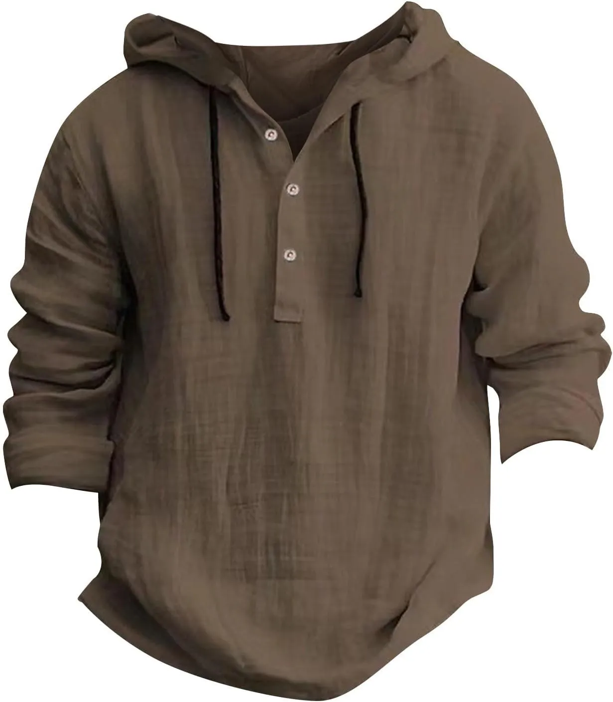 Linen Shirts for Men Lightweight Button Up Long Sleeve Shirts with Hood Loose Fit Breathable Boho Beach Linen Hoodie