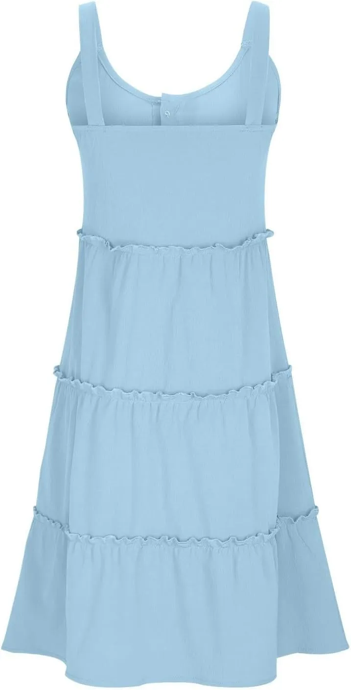 Linen Sundresses for Women 2025 Sleeveless Tiered Short Dresses Summer Vacation Outfits Cute Casual Sun Dresses