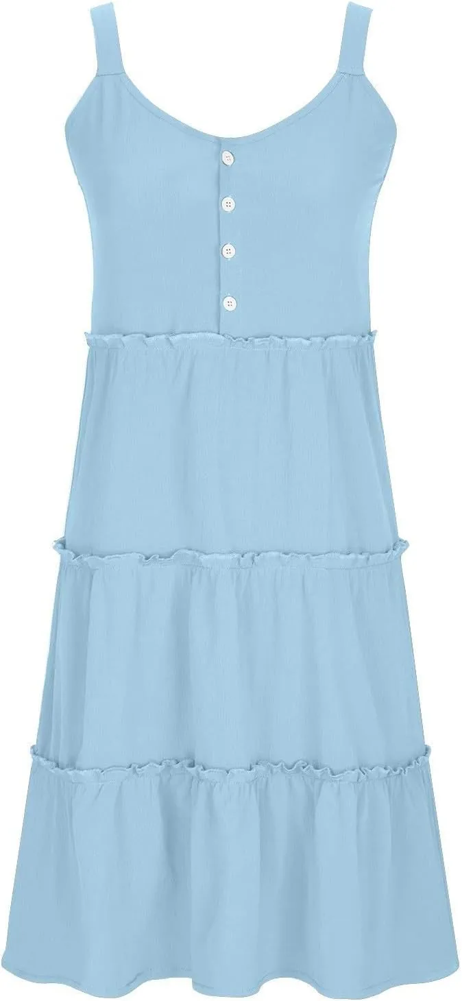 Linen Sundresses for Women 2025 Sleeveless Tiered Short Dresses Summer Vacation Outfits Cute Casual Sun Dresses