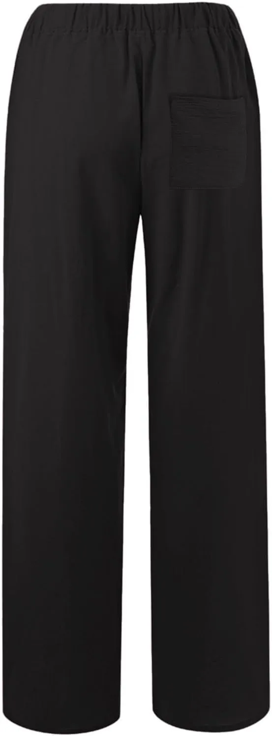 Linen Wide Leg Pants for Women Casual Elastic Waisted Palazzo Stretchy Summer Beach Travel Vacation Lounge Trousers